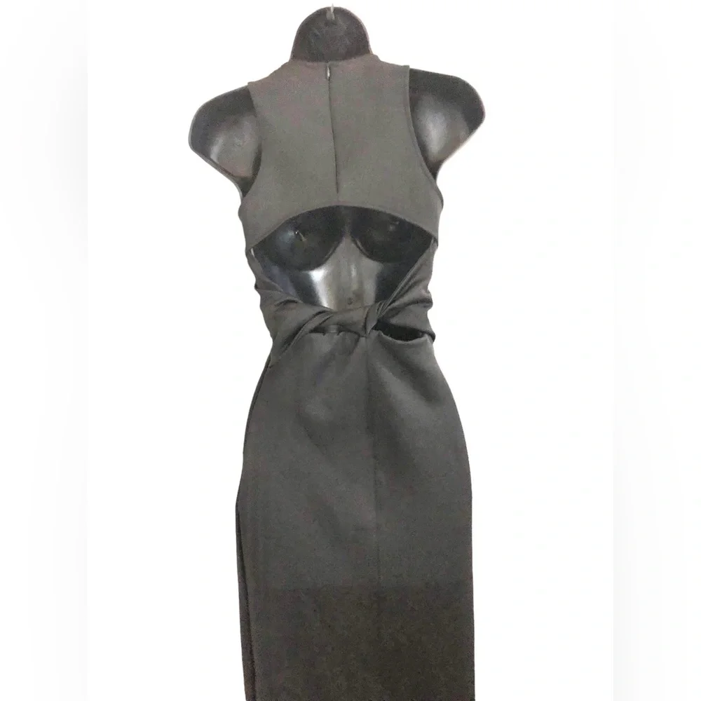 Zara black scuba fit twisted back cutout front slit sleeveless dress size XS new - Picture 2 of 16